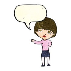 cartoon woman explaining with speech bubble N11