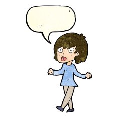 cartoon woman with open arms speech bubble N22