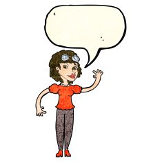 cartoon pilot woman waving with speech bubble N4
