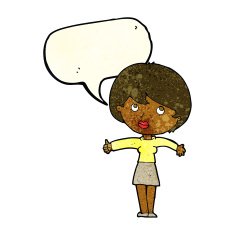 cartoon woman giving thumbs up with speech bubble N2