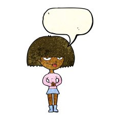 cartoon sly woman with speech bubble N3