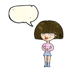 cartoon sly woman with speech bubble N4