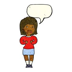 cartoon woman making excuses with speech bubble N5