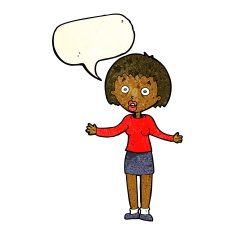 cartoon woman making excuses with speech bubble N6