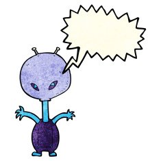 cartoon space alien with speech bubble N6