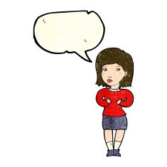 cartoon woman making excuses with speech bubble N7