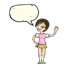 cartoon waving woman with speech bubble N40