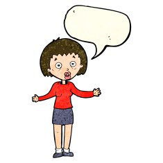 cartoon woman making excuses with speech bubble N8
