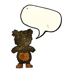 cartoon teddy black bear with speech bubble N3