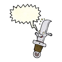 cartoon frightened knife with speech bubble N4