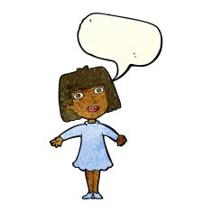 cartoon happy woman in dress with speech bubble N8