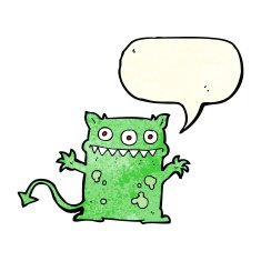 cartoon little monster with speech bubble N8