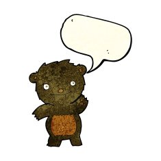 cartoon waving black bear cub with speech bubble N12