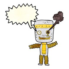 cartoon funny gold robot with speech bubble N3