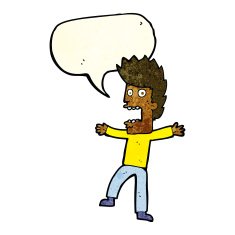 cartoon terrified man with speech bubble N46