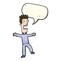 cartoon terrified man with speech bubble N48