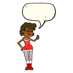 cartoon woman making dismissive gesture with speech bubble N4