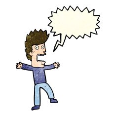 cartoon terrified man with speech bubble N49