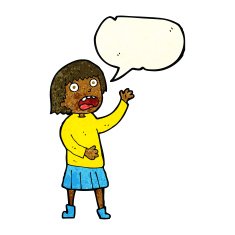 cartoon stressed out woman with speech bubble N5