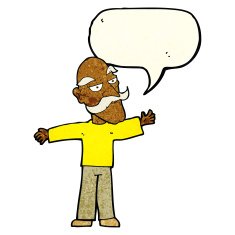 cartoon old man spreading arms wide with speech bubble N3