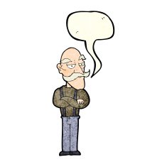 cartoon bored old man with speech bubble N5