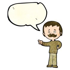 cartoon man with mustache pointing speech bubble N8