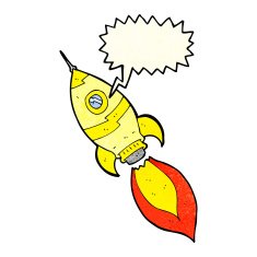 cartoon spaceship with speech bubble N8