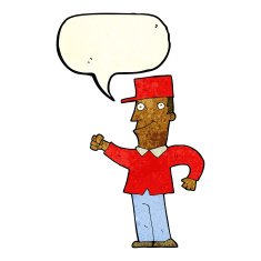 cartoon man punching air with speech bubble N3