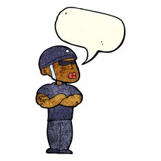 cartoon security guard with speech bubble N2