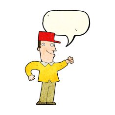 cartoon man punching air with speech bubble N4