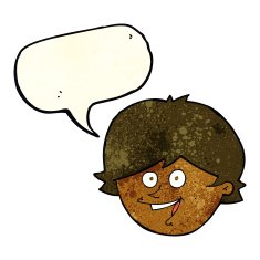 cartoon happy boy face with speech bubble N12