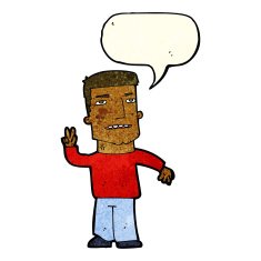 cartoon man giving peace sign with speech bubble N14