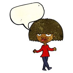 cartoon smug looking woman with speech bubble N3