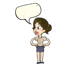 cartoon woman with hands on hips speech bubble N48
