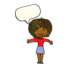 cartoon woman giving thumbs up sign with speech bubble N3
