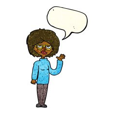 cartoon woman waving with speech bubble N74