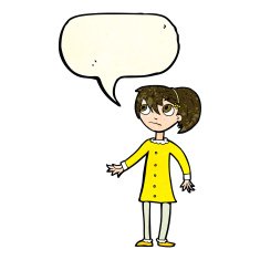 cartoon worried girl with speech bubble N3