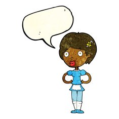 cartoon woman in french maid outfit with speech bubble N3