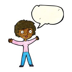 cartoon woman waving arms with speech bubble N5