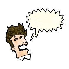 cartoon frightened man with speech bubble N18