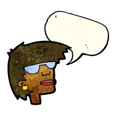 cartoon female face with glasses speech bubble N3