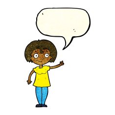 cartoon happy woman pointing with speech bubble N15