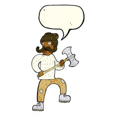 cartoon man with axe speech bubble N3