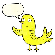 cartoon waving bird with speech bubble N5