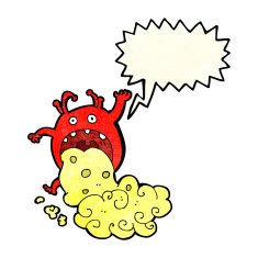 cartoon gross monster being sick with speech bubble N3