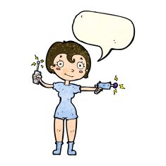 cartoon future space girl with speech bubble N4