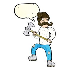 cartoon man with axe speech bubble N4
