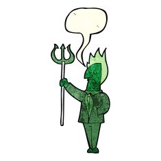 cartoon devil with pitchfork speech bubble N8