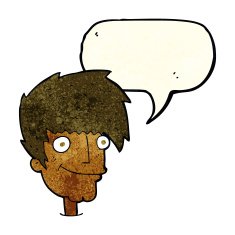 cartoon smiling man with speech bubble N8