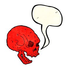 cartoon spooky skull with speech bubble N32